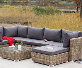 Лунго плетеная оттоманка с подушкой, цвет соломенный