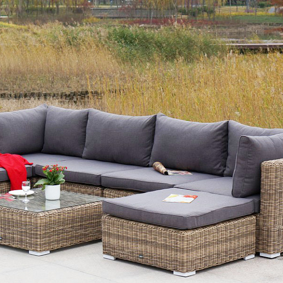 Лунго плетеная оттоманка с подушкой, цвет соломенный фото 6