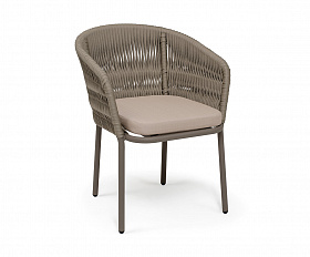 Бордо стул плетеный из роупа (колос), каркас алюминий серый (RAL7022) муар, роуп серый 15мм, ткань темно-серая 027