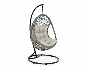 Подвесное кресло Венеция 4SIS из искусственного ротанга, цвет серый с бежевой подушкой