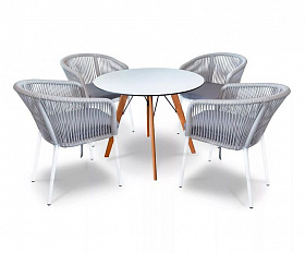 Обеденная группа Франческо 4SIS из роупа (веревки), цвет светло-серый