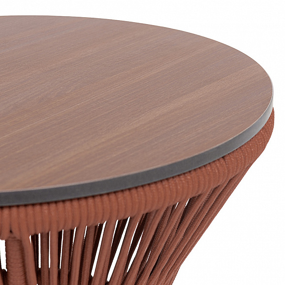 Мадрид журнальный стол из HPL круглый Ø50 H55, каркас из алюминия коричневый (RAL8016) муар, цвет дуб, роуп красный (8372) круглый tex фото 3