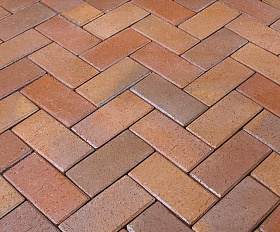 Тротуарная клинкерная брусчатка Penter Florenz bunt orangegelb geflammt, 200x100x52 мм