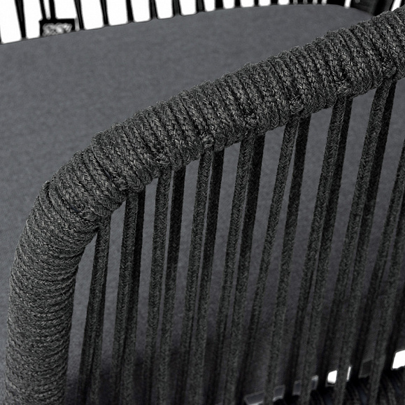 Марсель стул барный плетеный из роупа, каркас из стали темно-серый (RAL7024) муар, роуп темно-серый круглый, ткань темно-серая 027 NEW фото 6