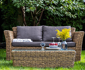 Капучино Сингл лаунж-зона из искусственного ротанга (гиацинт), цвет соломенный