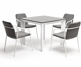Обеденная группа Венето 4SIS на 4 персоны со стульями "Марокко", каркас белый, роуп серый
