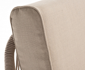 Канны левый модуль плетеный из роупа, каркас алюминий белый муар, роуп бежевый круглый, ткань бежевая 15052