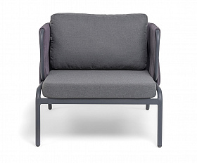 Ронда кресло плетеное из роупа, каркас алюминий темно-серый (RAL7024) муар, роуп серый 40 мм tex, ткань темно-серая 027