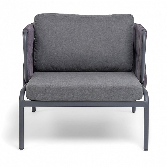 Ронда кресло плетеное из роупа, каркас алюминий темно-серый (RAL7024) муар, роуп серый 40 мм tex, ткань темно-серая 027 фото 3