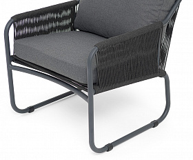 Ането кресло плетеное из роупа, каркас алюминий темно-серый (RAL7024) муар, роуп темно-серый круглый, ткань темно-серая 027