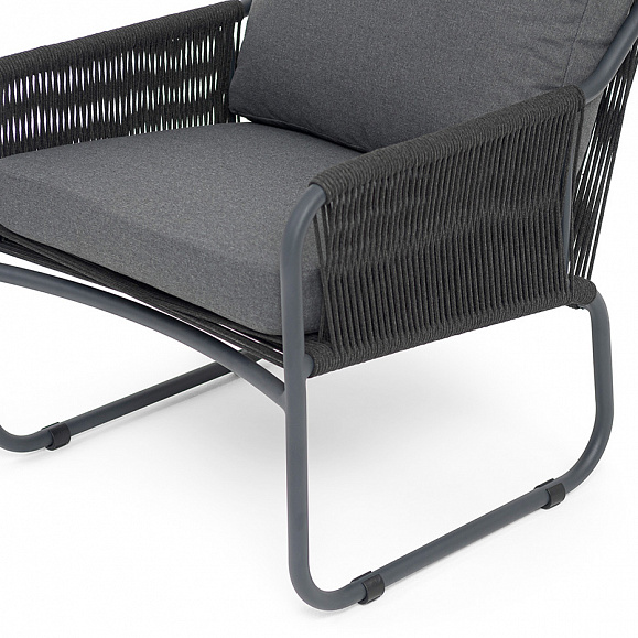 Ането кресло плетеное из роупа, каркас алюминий темно-серый (RAL7024) муар, роуп темно-серый круглый, ткань темно-серая 027 фото 4