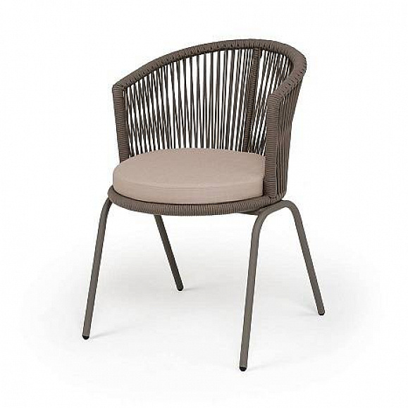 Стул Люксембург 4SIS плетеный из роупа, каркас из стали бежево-серый (RAL7006) муар, роуп коричневый круглый, ткань Mossle бежевая фото 1