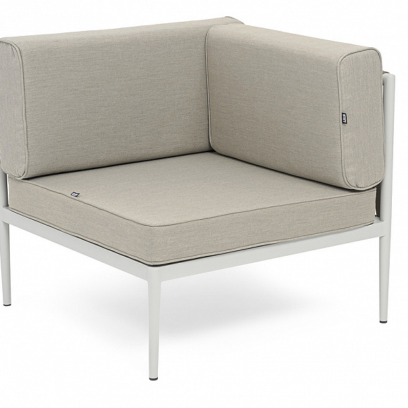 Касабланка угловой модуль плетеный из роупа, каркас алюминий светло-серый (RAL7035) муар, роуп серо-коричневый 23мм, ткань бежевая 15052 фото 1