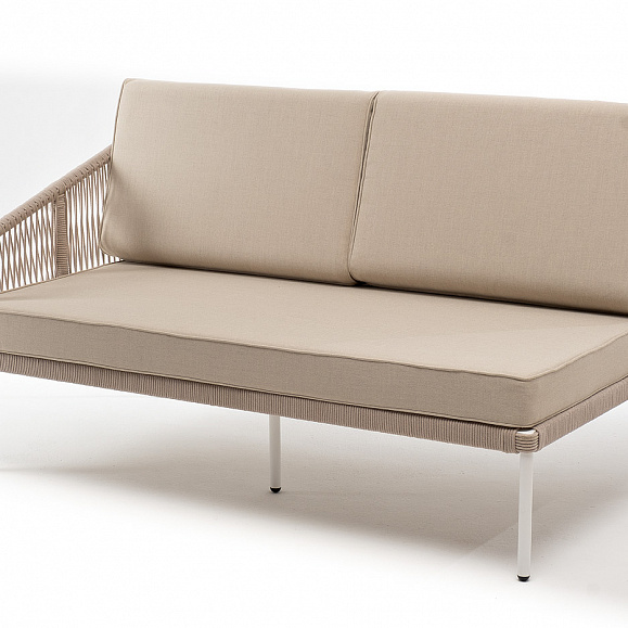 Канны правый модуль плетеный из роупа, каркас алюминий белый муар, роуп бежевый круглый, ткань бежевая 15052 фото 1