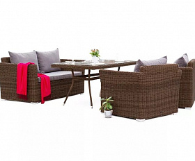 Обеденная группа Аффогато 4SIS из искусственного ротанга, цвет коричневый