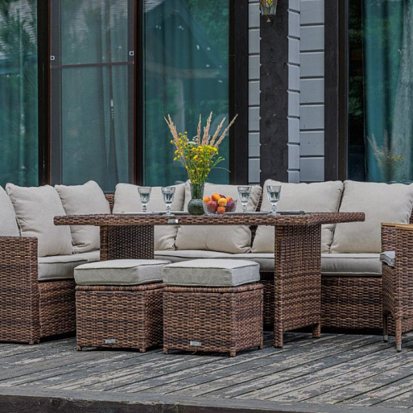 Угловой комплект Zorro Wood Royal Family из искусственного ротанга, цвет коричневый фото 2