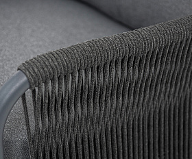 Ането кресло плетеное из роупа, каркас алюминий темно-серый (RAL7024) муар, роуп темно-серый круглый, ткань темно-серая 027