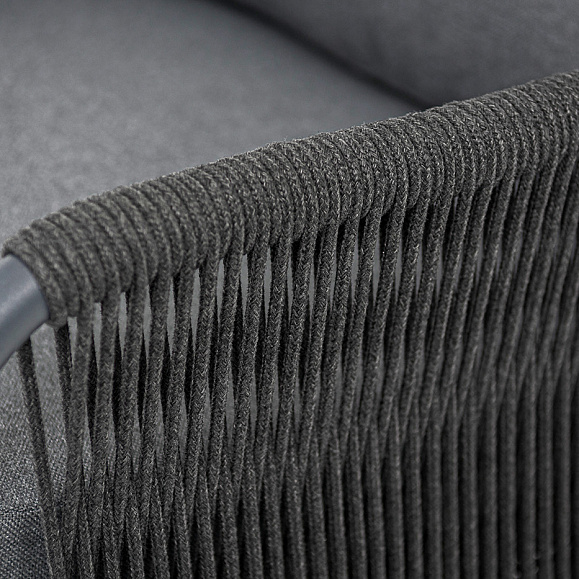 Ането кресло плетеное из роупа, каркас алюминий темно-серый (RAL7024) муар, роуп темно-серый круглый, ткань темно-серая 027 фото 5