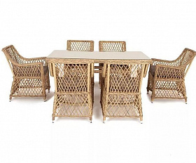Плетеная обеденная группа Латте-160 L 4SIS из искусственного ротанга, цвет соломенный