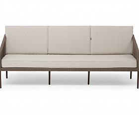 Канны диван 3-местный плетеный из роупа, каркас алюминий коричневый (RAL8016) муар, роуп коричневый круглый, ткань бежевая 15052