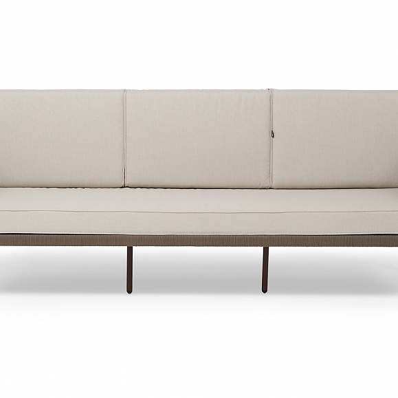 Канны диван 3-местный плетеный из роупа, каркас алюминий коричневый (RAL8016) муар, роуп коричневый круглый, ткань бежевая 15052 фото 2