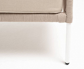 Диван Канны 4SIS 2-местный плетеный из роупа, каркас алюминий белый муар, роуп бежевый круглый, ткань бежевая 52