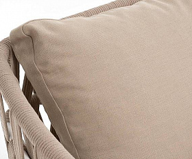 Диван Диего 4SIS 2-местный плетеный из роупа, каркас алюминий белый муар, роуп бежевый круглый, ткань бежевая 52