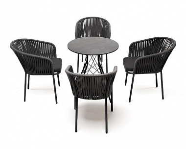 Обеденная группа Конте 4SIS из искусственного ротанга, круглый стол,  цвет серый гранит