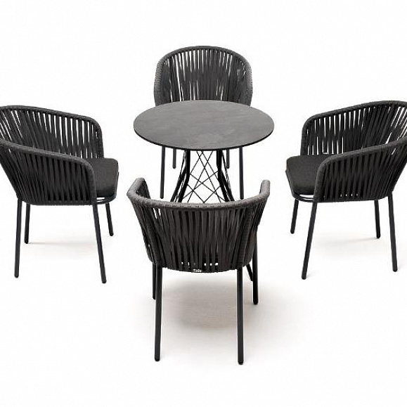Обеденная группа Конте 4SIS из искусственного ротанга, круглый стол,  цвет серый гранит фото 4