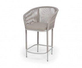 Марсель стул полубарный плетеный из роупа, каркас из стали светло-серый (RAL7035) муар, роуп бежевый круглый, ткань Mossle бежевая, пос.H65