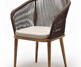 Стул Марсель 4SIS плетеный из роупа, основание дуб, роуп коричневый круглый, ткань бежевая 52