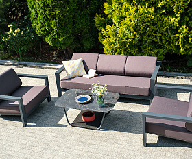 Гранада диван 3-местный, каркас алюминий темно-серый (RAL7024) муар, ткань темно-серая 027