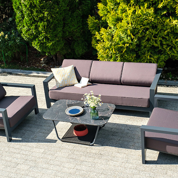 Гранада диван 3-местный, каркас алюминий темно-серый (RAL7024) муар, ткань темно-серая 027 фото 5