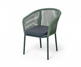 Стул Марсель 4SIS плетеный из роупа, каркас алюминий RAL6036 муар, роуп зеленый -4204 круглый tex, ткань темно-серая 27