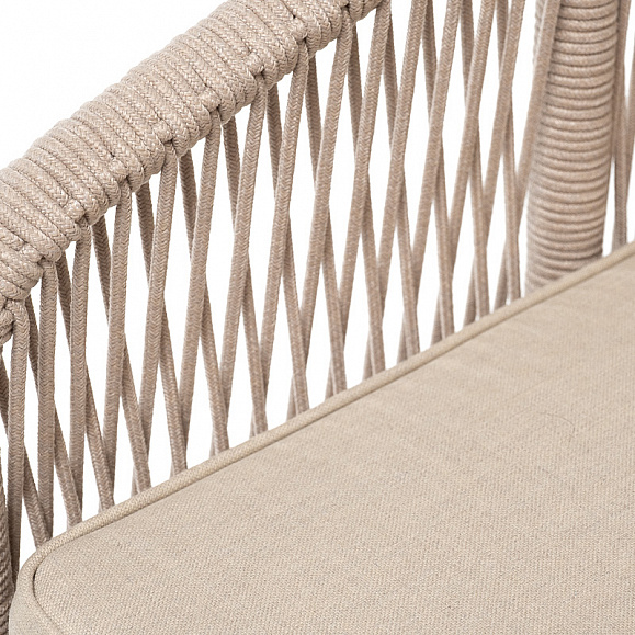 Канны кресло плетеное из роупа, каркас алюминий белый, муар, роуп бежевый круглый, ткань бежевая 035 фото 5