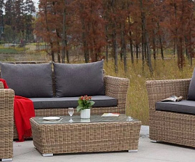 Диван двухместный Капучино 4SIS из искусственного ротанга, цвет соломенный