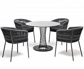 Диего обеденная группа на 4 персоны со стульями Бордо плетения колос, столешница серый гранит