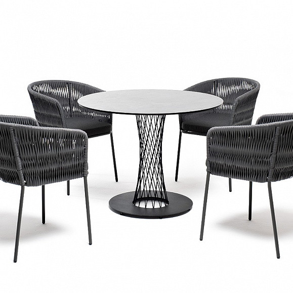 Диего обеденная группа на 4 персоны со стульями Бордо плетения колос, столешница серый гранит фото 5