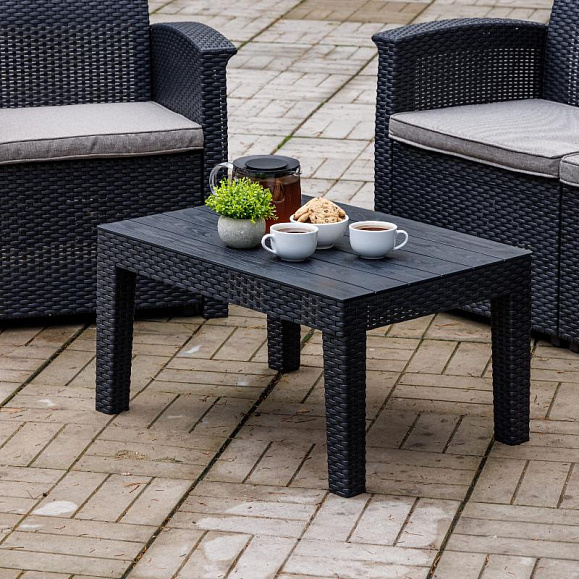 Обеденный комплект Lily Royal Family из пластика с двухместным диваном, цвет черный фото 5