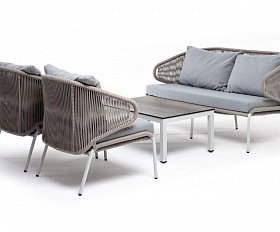 Лаунж-зона Милан 4SIS 4-местная плетеная из роупа (веревки), каркас алюминиевый светло-серый, роуп серый меланж