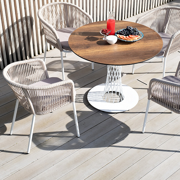 Диего обеденная группа на 4 персоны, круглый стол дуб, цвет бежевый фото 1