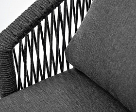 Кресло плетеное Верона 4SIS из роупа, каркас алюминий темно-серый (RAL7024) шагрень, роуп темно-серый круглый, ткань темно-серая