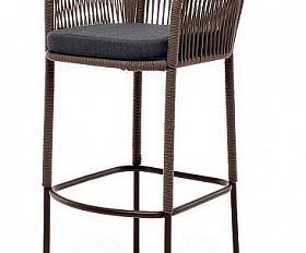 Стул Марсель 4SIS барный плетеный из роупа, каркас из стали коричневый (RAL8016) муар, роуп коричневый круглый, ткань темно-серая 27