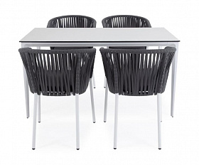 Обеденная группа Малага 4SIS на 4 персоны со стульями "Бордо", каркас белый, роуп серый
