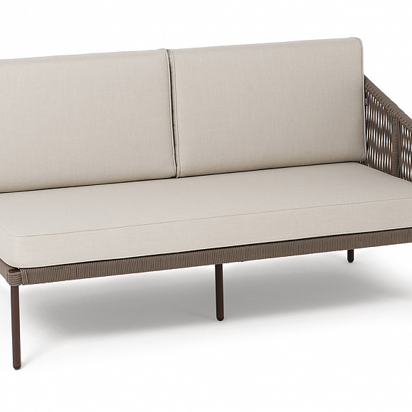 Канны левый модуль плетеный из роупа, каркас алюминий коричневый (RAL8016) муар, роуп коричневый круглый, ткань бежевая 15052 фото 3