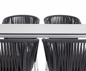 Обеденная группа Малага 4SIS на 4 персоны со стульями "Бордо", каркас белый, роуп серый