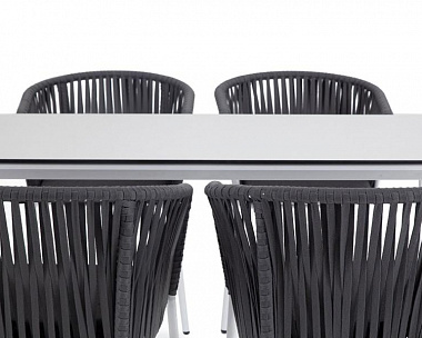 Обеденная группа Малага 4SIS на 4 персоны со стульями "Бордо", каркас белый, роуп серый
