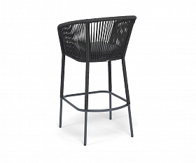 Марсель стул барный плетеный из роупа, каркас из стали темно-серый (RAL7024) муар, роуп темно-серый круглый, ткань темно-серая 027 NEW