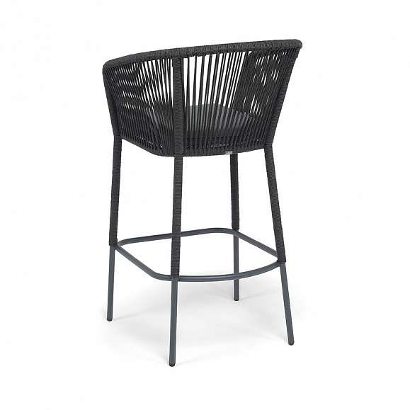 Марсель стул барный плетеный из роупа, каркас из стали темно-серый (RAL7024) муар, роуп темно-серый круглый, ткань темно-серая 027 NEW фото 5