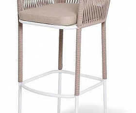 Стул Марсель 4SIS барный плетеный из роупа, каркас из стали светло-серый (RAL7035) муар, роуп светло-серый круглый, ткань светло-серая